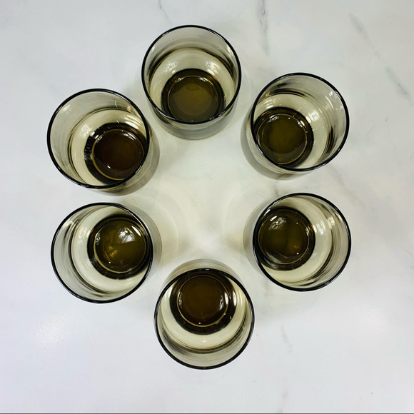 Set 6 Libbey Smoke Brown Tawny Glasses Thick Base